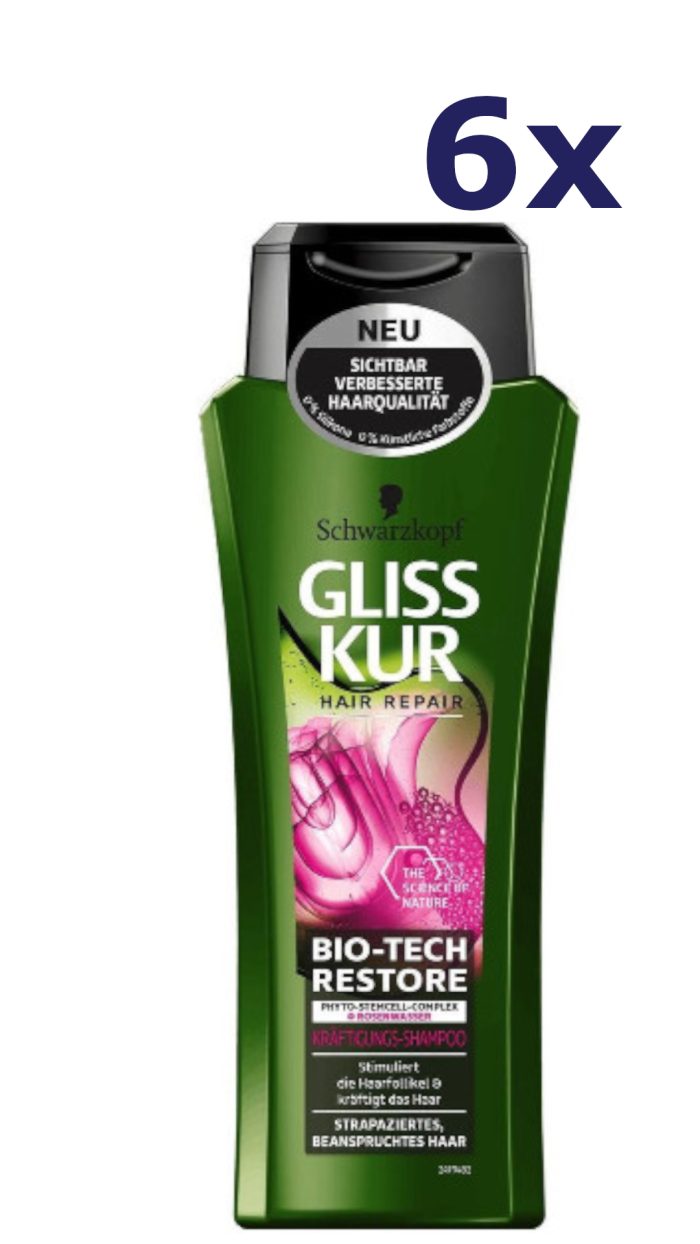6x Gliss-Kur Shampoo - Bio-Tech Restore 250 ml