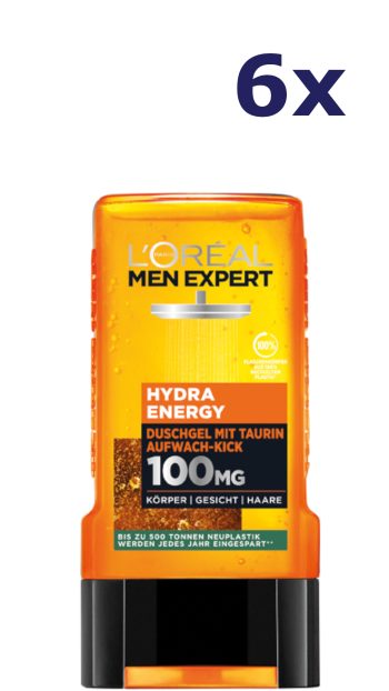6x L'Oreal Men Expert Showergel 250ml Hydra Energy