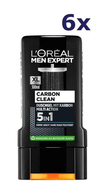 6x L'Oreal Men Expert Shower 250ml Carbon Clean