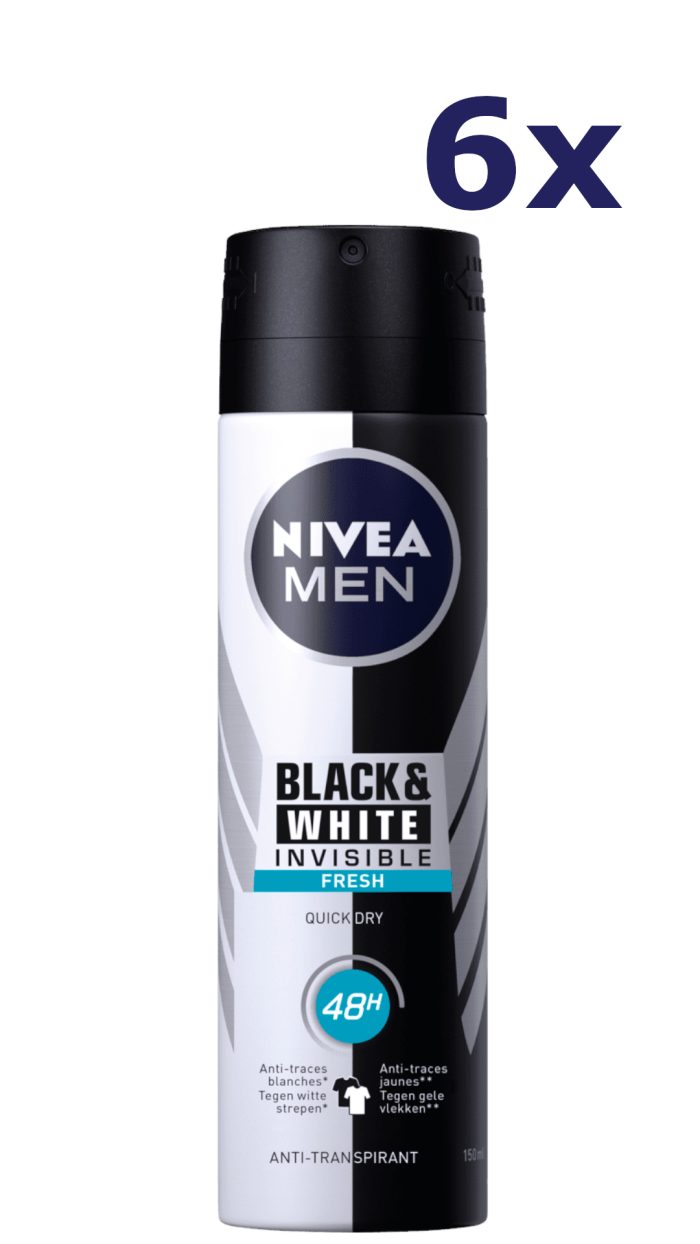 6x Nivea Deospray Men - Invisible Black & White 150ML