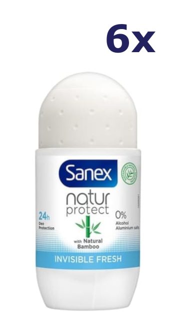 6x Sanex Deo Roll-on - Bamboo Invisible Fresh 50ml