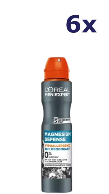 6x L'oreal Men Expert Deo Spray 150ml Magnesium Defense