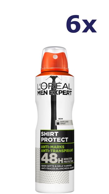 6x L'oreal Men Expert Deo Spray 150 ml Shirt Protect