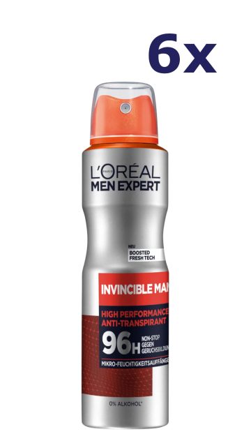 6x L'Oreal Men Expert Deospray 150ml Invincible Man
