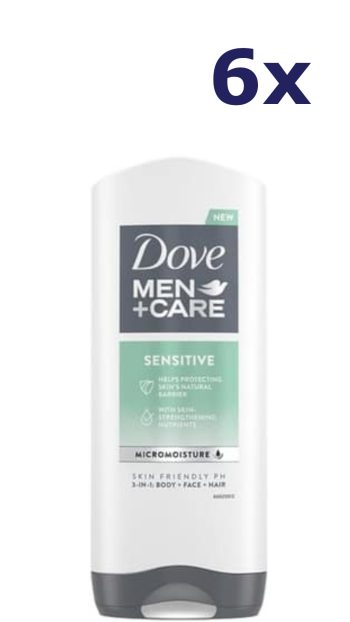 6x Dove Douchegel Men – Care Sensitive gel 3 in 1 400 ml
