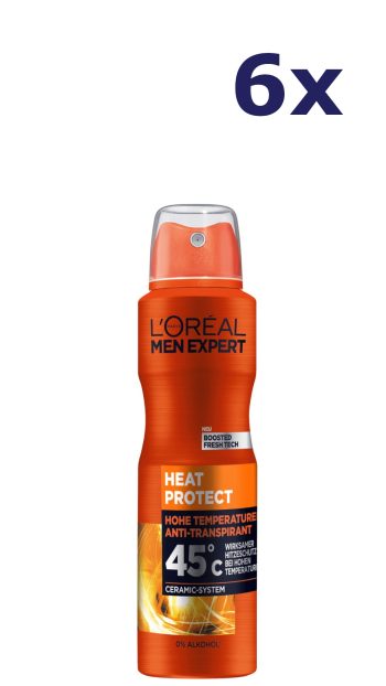 6x L'Oreal Men Expert Deospray 150ml Heat Protect