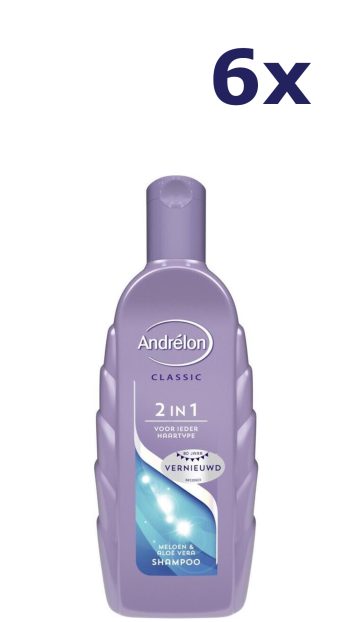 6x Andrelon Shampoo – 2 in 1 Meloen en Aloe Vera 300 ml