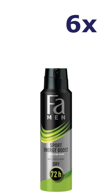 6x Fa men Deospray Sport Power Boost -150ml