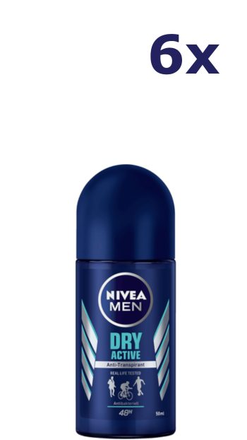 6x Nivea Deo Roll-On 50ml Dry Active