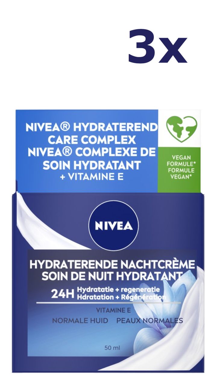3x Nivea Essentials Hydraterende Nachtcrème - Normale tot gemengde huid 50ML