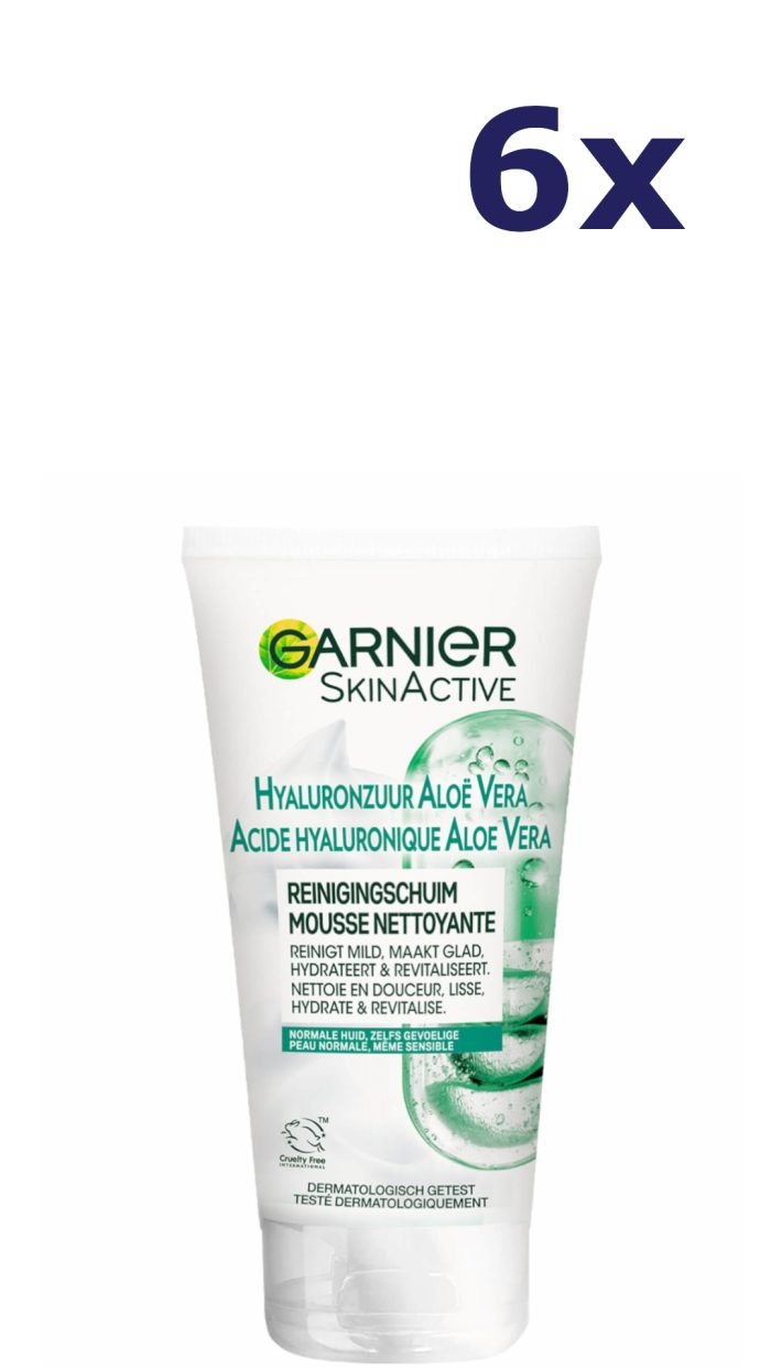 6x Garnier SkinActive Hyaluronzuur met Aloë Vera Gezichtsreinigingsschuim 150 ml