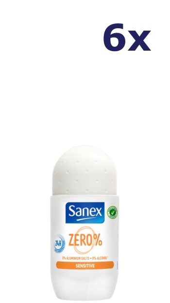 6x Sanex deo roller zero% sensitive 50ml
