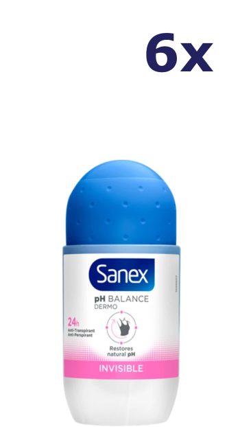 6x Sanex Deodorant dermo invisible roller