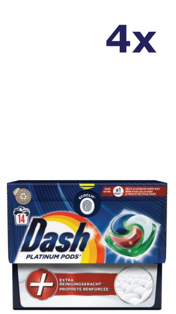 4x Dash Pods platinum - 14sc 331.8gr - extra reinigingskracht wasmiddel