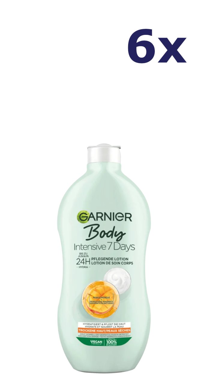 6x Garnier Body Lotion 400ml Intense 7 Days Mango Droge Huid