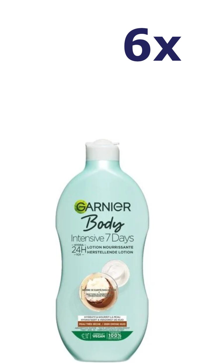 6x Garnier Body Lotion 400ml Intense 7 Days Shea Butter Zeer Droge Huid