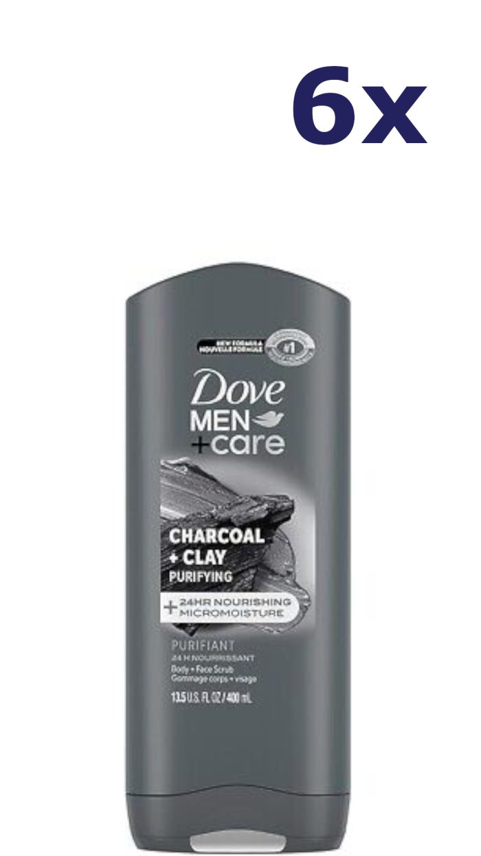 6x Dove Douchegel Men - Care Elements Charcoal & clay 400ml