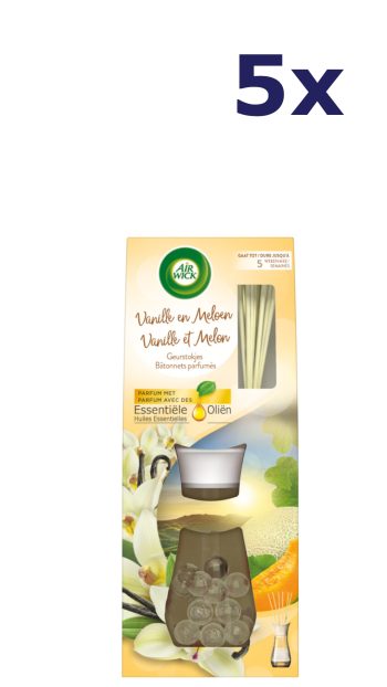 5x Airwick Essentiele olien - geurstokjes -33ml - vanille en meloen