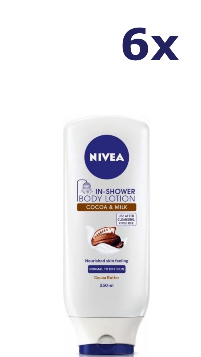 6x NIVEA Onder de Douche Cacao - 250 ml Body Milk