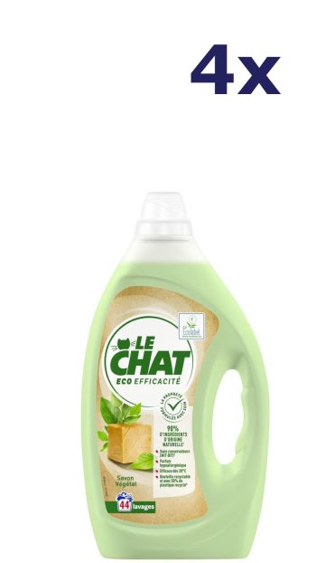 4x Le Chat vloeibaar wasmiddel eco efficacite savon vegetal 1,89l 44sc