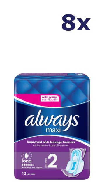 8x Always Maxi maandverband lang met vleugels 12s
