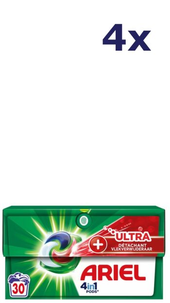 4x Ariël Pods 4in1 - 30sc699gr - +ultra vlekverwijderaar wasmiddel
