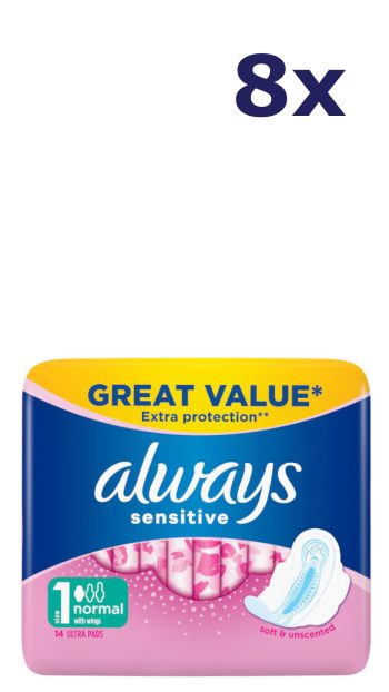 8x Always Sensitive Maandverband 14 stuks